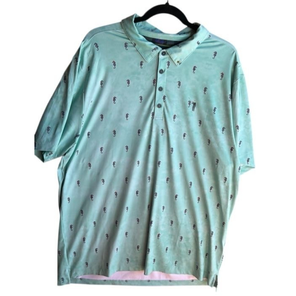 William Murray Golf Polo Shirt XL Mint Green Seahorse Print Short Sleeve